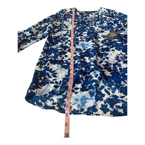 Vince Camuto Flutter Sleeve V-Neck Layered Navy White Leaves Womens Oversized XS - Picture 6 of 16